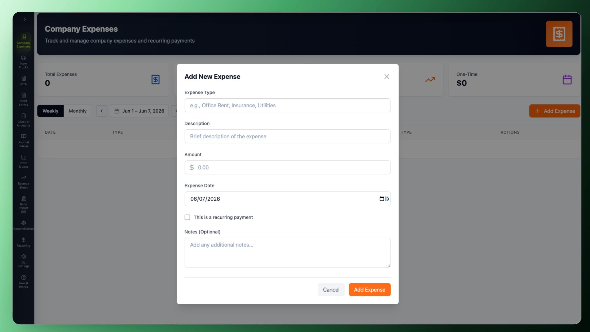 Company expense tracking dashboard