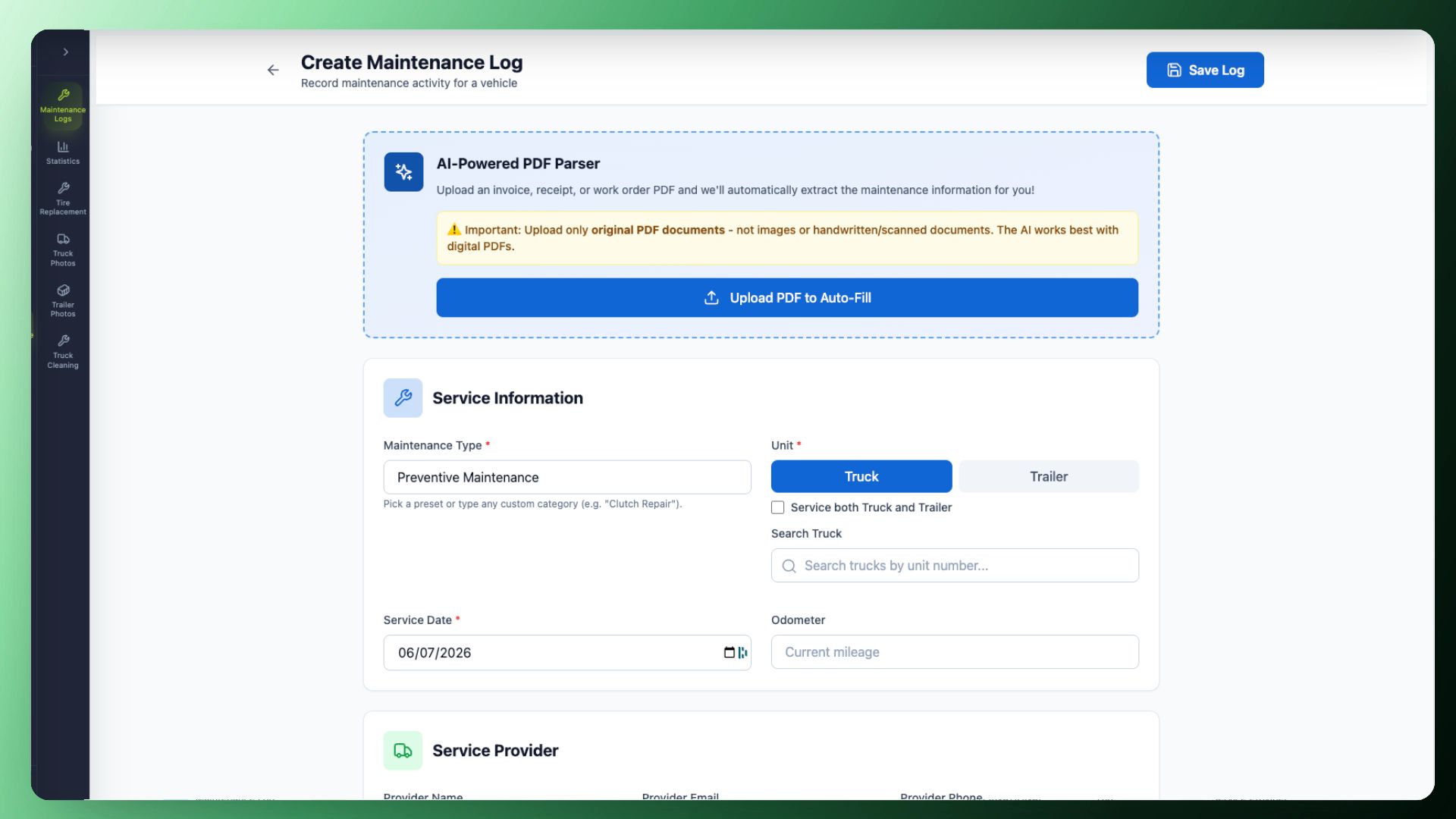 AI PDF parser extracting maintenance data