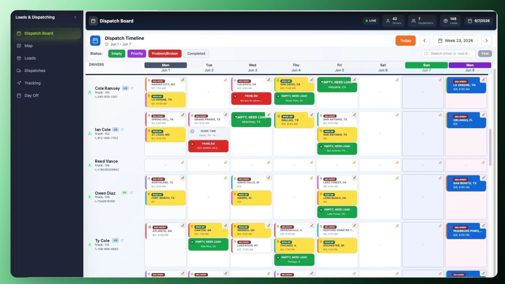 Loadera dispatch board