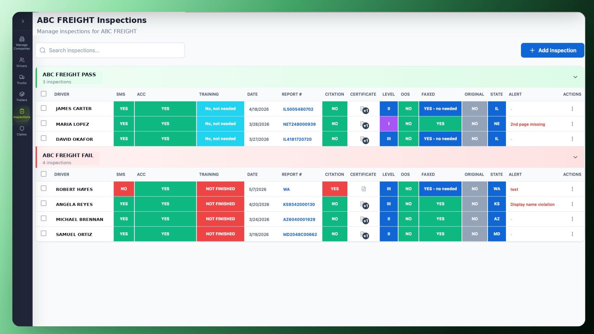 Inspection automation dashboard