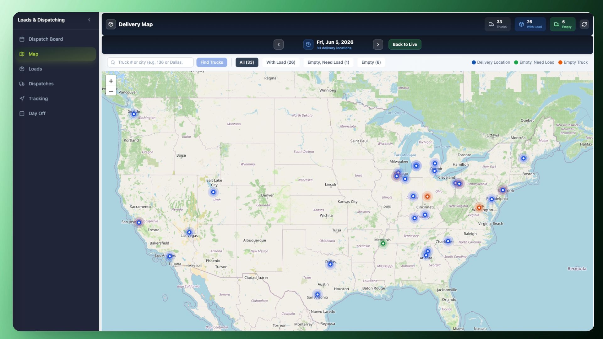Live load and truck tracking map