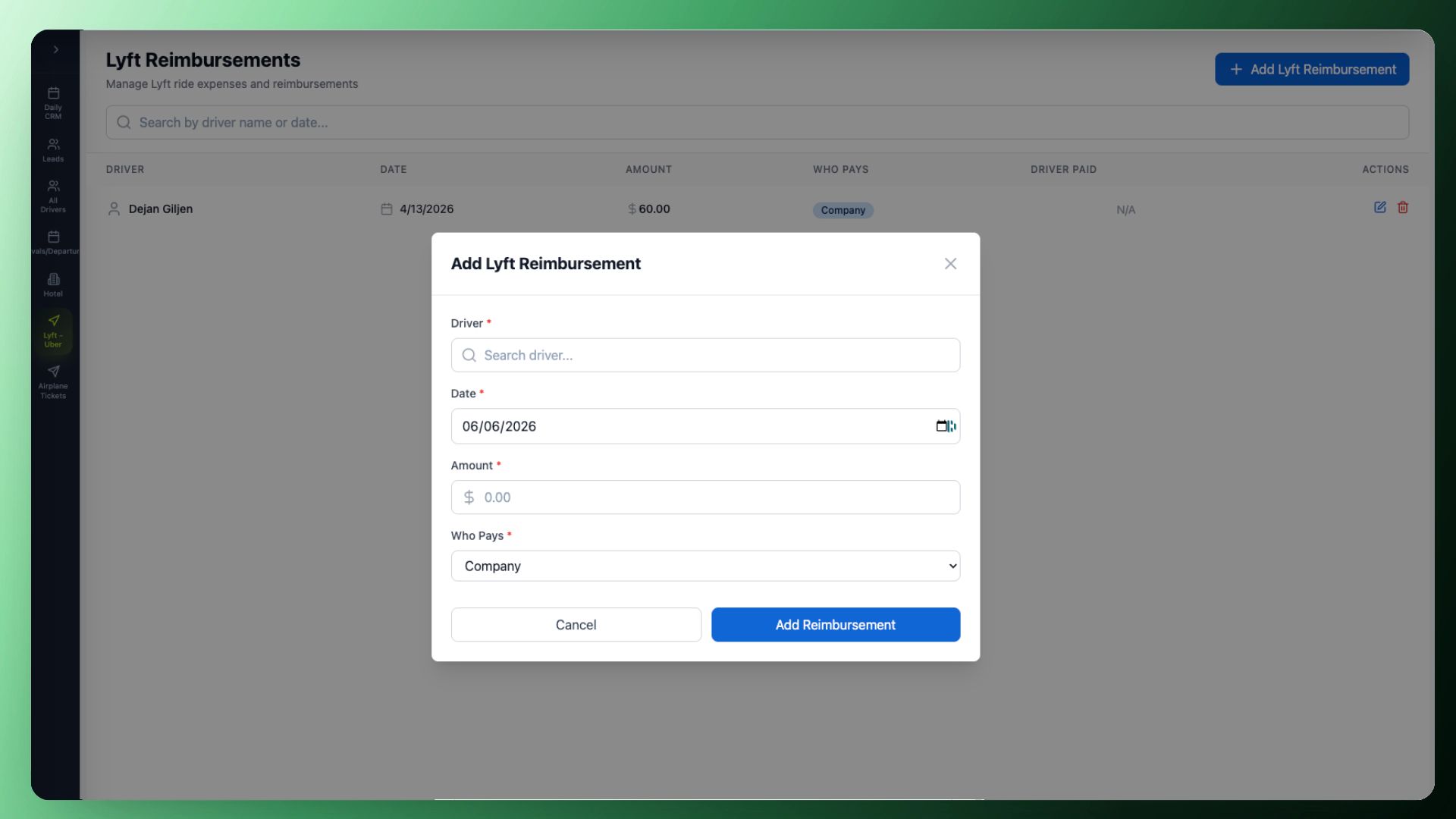 Lyft reimbursements dashboard